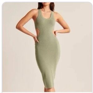 Abercrombie Green Ribbed Cut Out Dress Small Petite NWOT